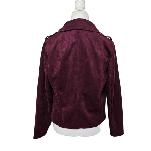 Kut Faux Suede Jacket Burgundy Open Front Womens Medium - Picture 5 of 11